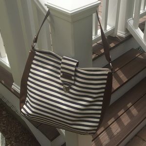 Navy and cream striped Sloane ranger shoulder bag